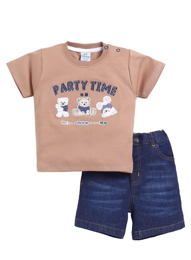 Dollar Junior Tiny Crews Baby Boys T-Shirt Pant Set - Fawn-Blue Denim, 12-24M - Image 1