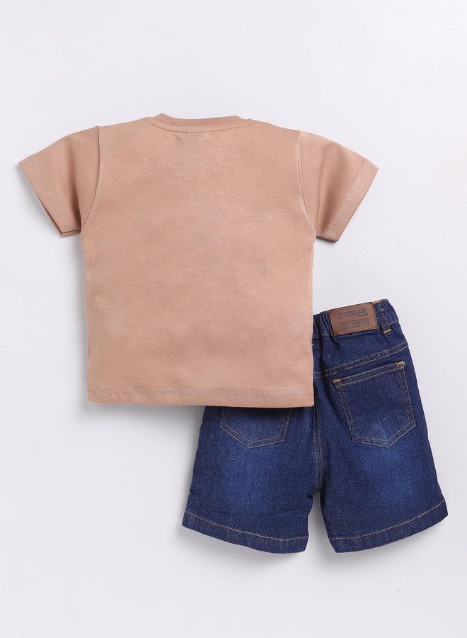 Dollar Junior Tiny Crews Baby Boys T-Shirt Pant Set - Fawn-Blue Denim, 12-24M - Image 4