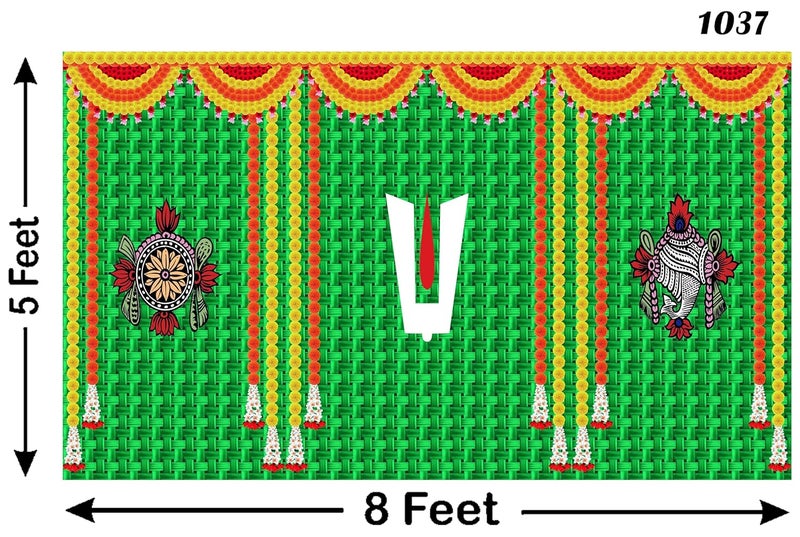 Backdropon Thirunaamam shanku Chakra namam Lord Vishnu Balaji Design for All Pooja/House Functions House Warming Background Curtain for Festival Size 5 Feet Height and 8 Feet Width(5 * 8) - Image 3