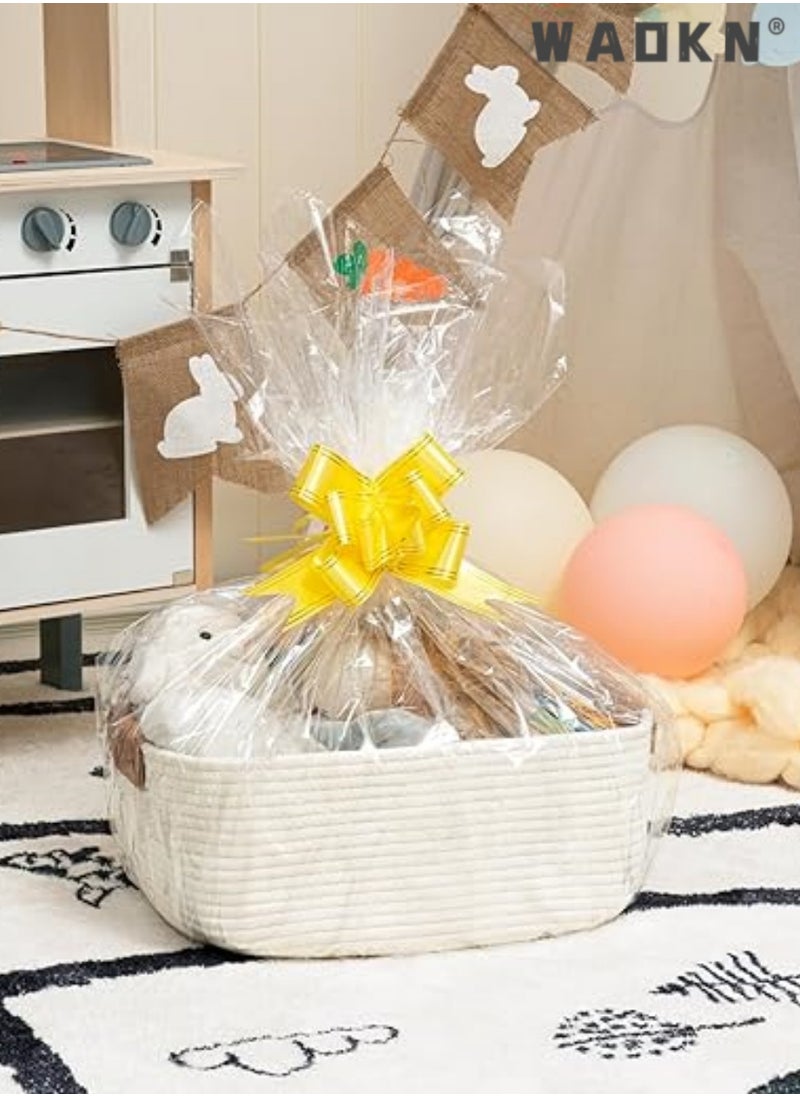 WAOKN Rectangle Cotton Rope Woven Basket with Handles for Books, Magazines, Toys - Decorative Rectangle Basket for Baby Nursery, Living Room, Bathroom  - Image 2