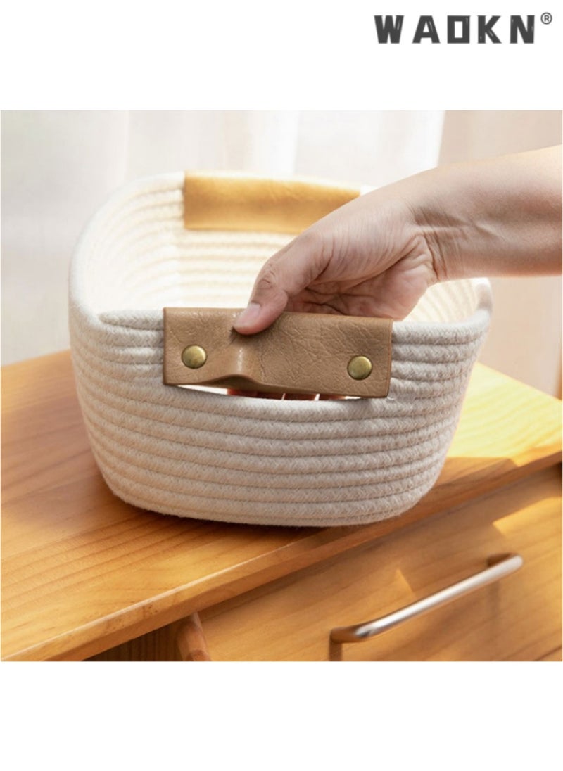 WAOKN Rectangle Cotton Rope Woven Basket with Handles for Books, Magazines, Toys - Decorative Rectangle Basket for Baby Nursery, Living Room, Bathroom  - Image 4