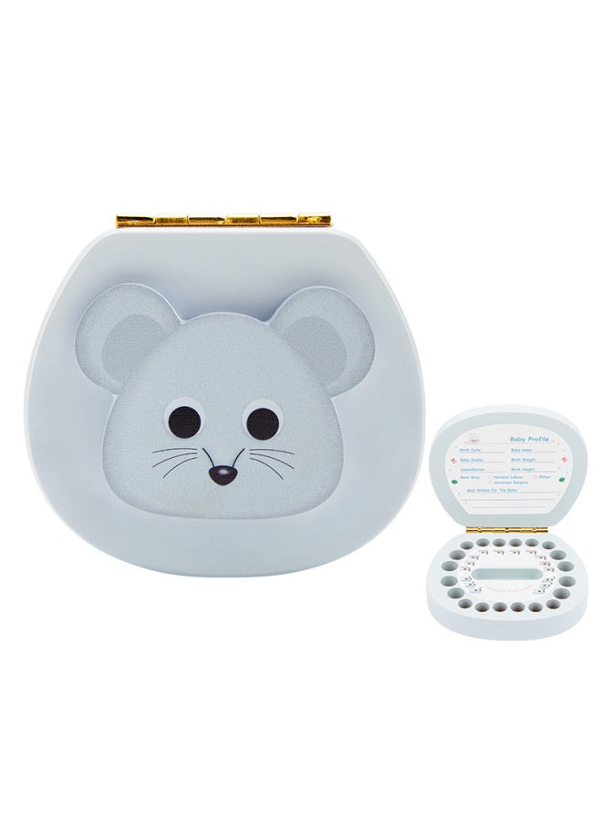 Milk Tooth Box Baby Fetal Hair Collection Box Gift Children Souvenir Wooden Internet Celebrity Tooth Storage Box Boys And Girls-Color:Blue-Mouse (English Version)  - Image 1