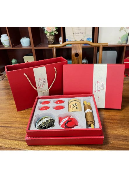 National tide Chinese style business gifts tea set celadon Xi Shi Pot 1 pot 4 cups incense burner sandalwood combination set logo Red Box-Red Tea Set