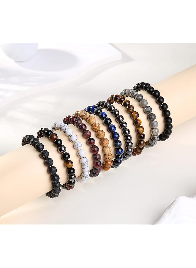 erorex 10 Pcs 8Mm Stone Semi Precious Gemstones Beaded Bracelets For Men Women Healing Crystal Stretch Beaded Bracelet Unisex - Image 5