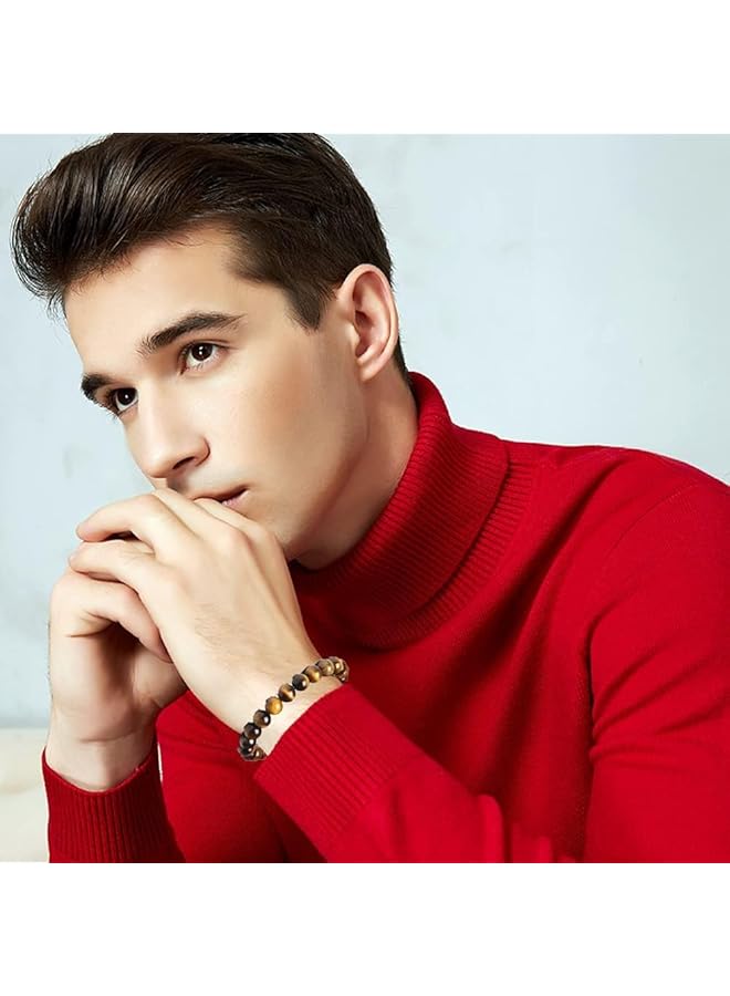 erorex 10 Pcs 8Mm Stone Semi Precious Gemstones Beaded Bracelets For Men Women Healing Crystal Stretch Beaded Bracelet Unisex - Image 2