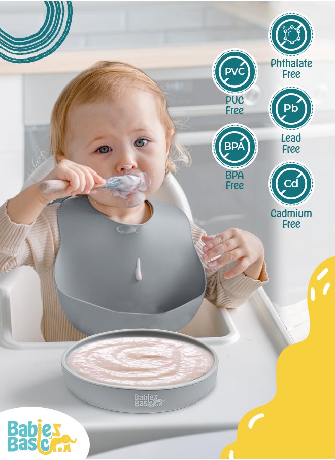 Babies Basic Babies Basic Silicone Feeding Set with Silicone Suction Plate, Spoon and Fork  - Gray  - Image 3