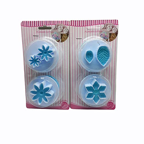 Grizzly®2 PCs Flower Fondant & 2 PCs Plastic Veined Leaf and Flower Fondant Plunger Cutters Set, Cake Decorating Tools, Set of 2. - Image 1