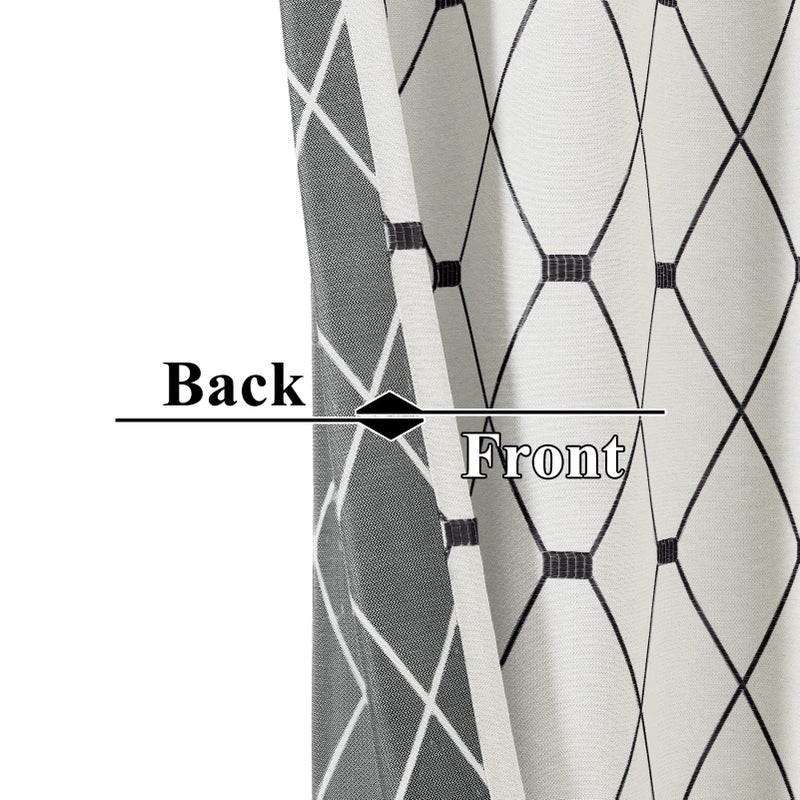 Joywell Cream Linen Textured Curtains 84 inches Long for Living Room Embroidered Farmhouse Window Curtain Grommet Drapes 2 Panels Heavy Cotton Curtains Black Checkered Pattern on Beige - Image 4