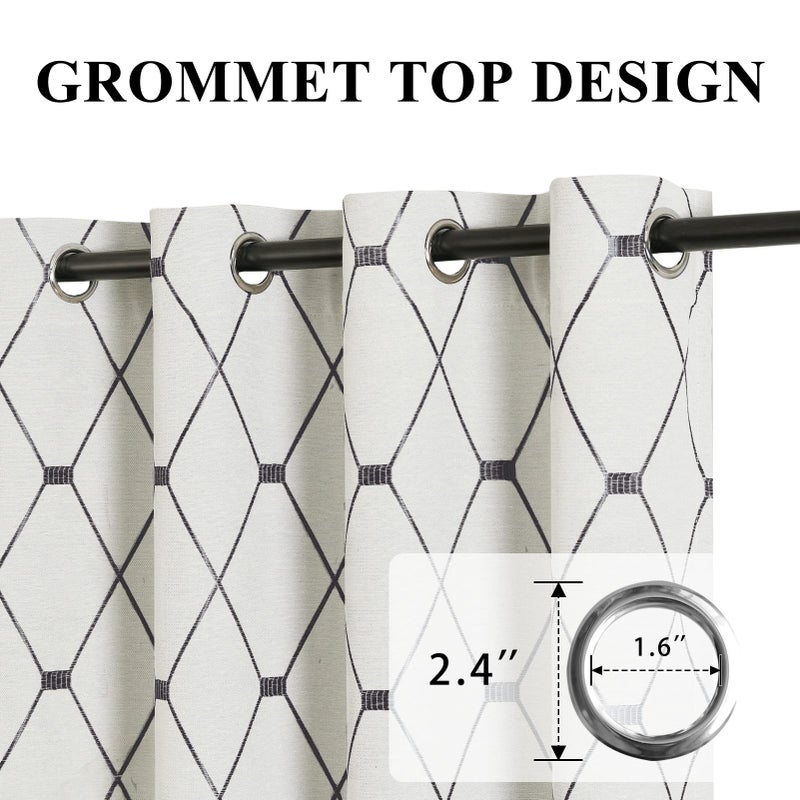 Joywell Cream Linen Textured Curtains 84 inches Long for Living Room Embroidered Farmhouse Window Curtain Grommet Drapes 2 Panels Heavy Cotton Curtains Black Checkered Pattern on Beige - Image 3