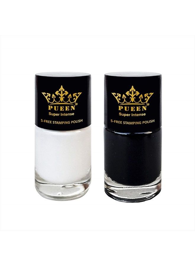 PUEEN Super Intense Nail Art Stamping Polish Must Have Color Collection - (805 Black Jack + 806 Pure White) 12ml each - BH000872 - Image 1