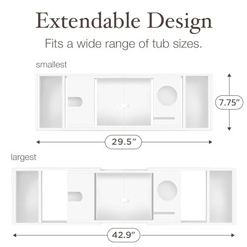 Bambüsi Bathtub Tray - Expandable White Bamboo Bath Tray for Tub with Wine Glass Holder, Book & Tablet Stand - Wooden Bathtub Caddy Tray for Bathroom Accessories, Spa Relaxation, Housewarming & Wedding Gift - Image 4