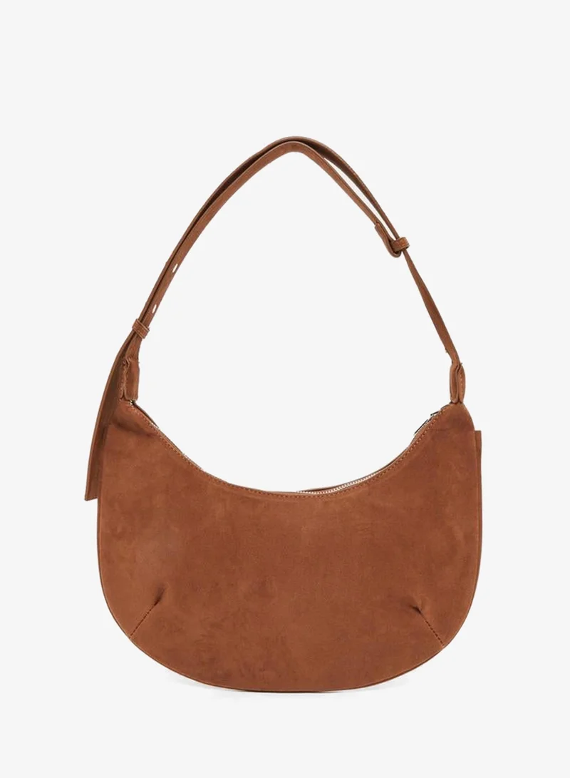 Styli Khaki Suede Stud Shoulder Bag