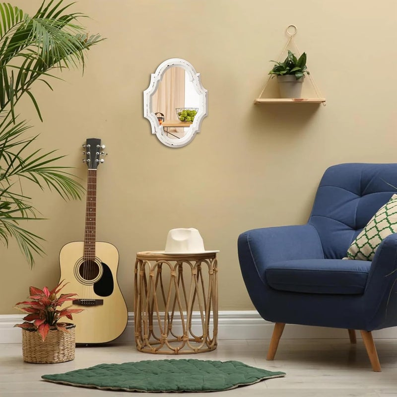 Sintosin Vintage Oval Mirrors for Wall Decor 11 inch, Hanging Farmhouse Wood Entryway Mirror, Handmade Distressed White Rustic Scalloped Mirror Wall Decor, Ornate Accent Sculpted Mirror for Living Room - Image 4