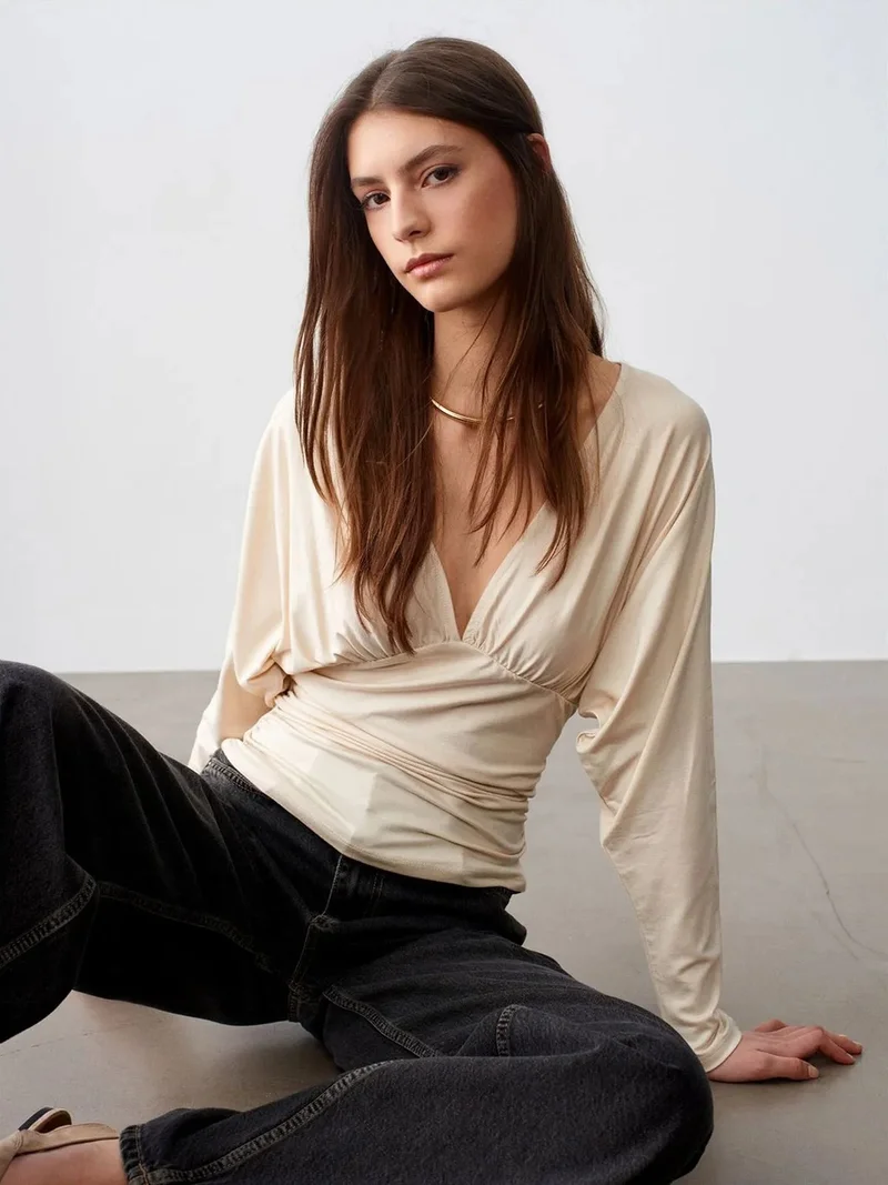 ديلفين DILVIN Slim Fit V-Neck Wrap Blouse