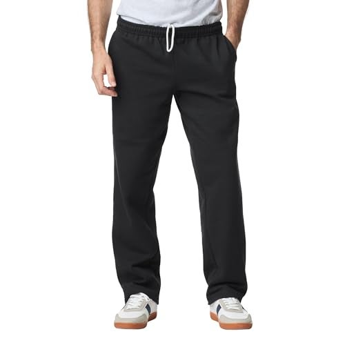 Gildan Adult Fleece Open Bottom Sweatpants with Pockets, Style G18300, Black, Medium - Image 1