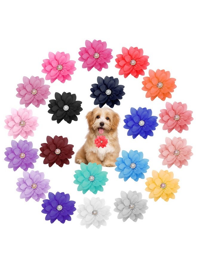 Catcan 20 Pcs Dog Flower Collar Accessory, Multi-Color Pet Collar Flower With Pearl Soft Chiffon Dog Bow Tie Charms Flower For Cat Puppy Collar Grooming Accessories(20 Colors) - Image 1