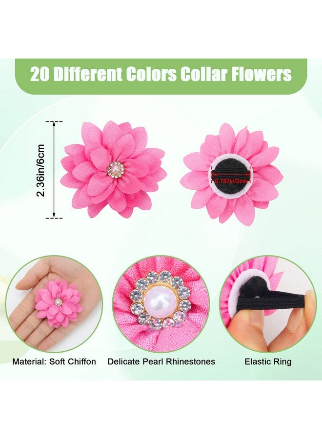 Catcan 20 Pcs Dog Flower Collar Accessory, Multi-Color Pet Collar Flower With Pearl Soft Chiffon Dog Bow Tie Charms Flower For Cat Puppy Collar Grooming Accessories(20 Colors) - Image 2