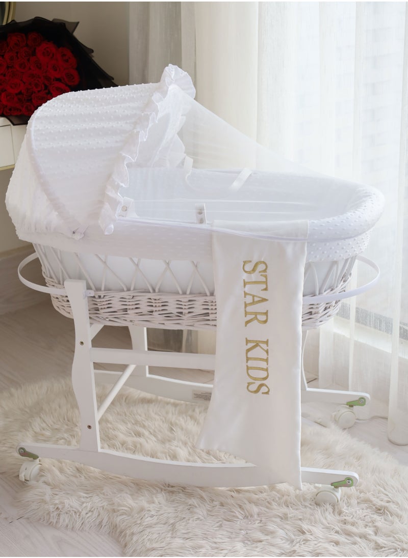 StarKids Baby cradle, Moses basket, white, with rocking stand  - Image 1