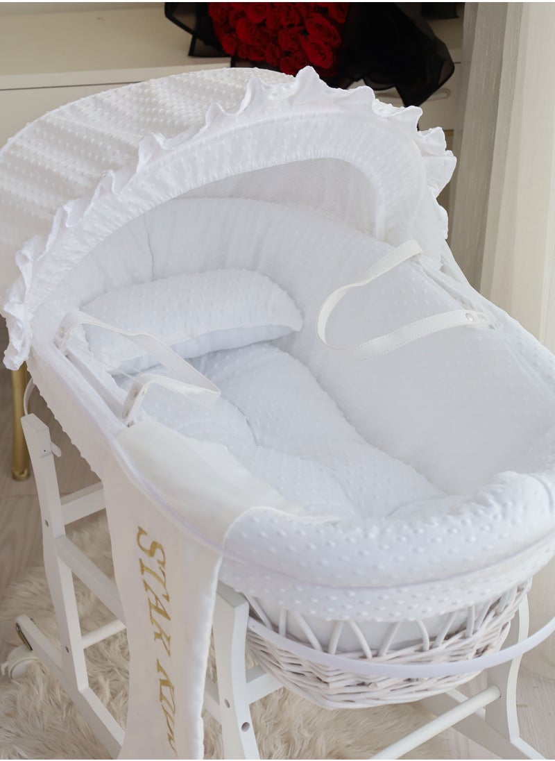 StarKids Baby cradle, Moses basket, white, with rocking stand  - Image 4