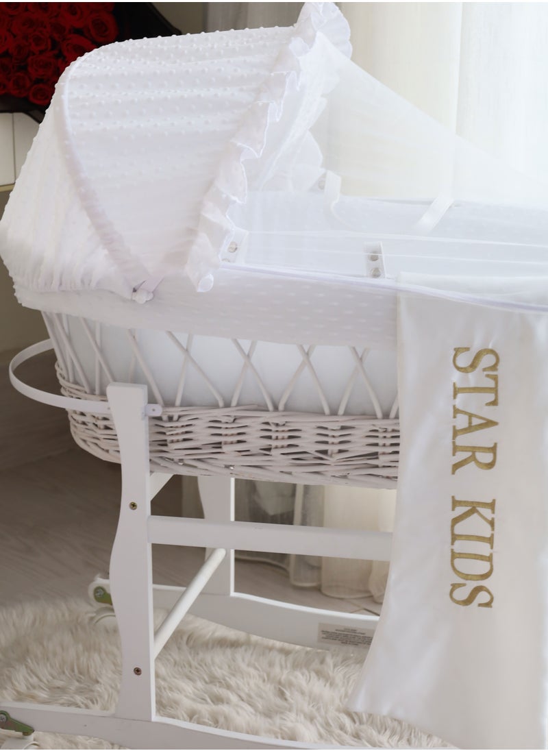 StarKids Baby cradle, Moses basket, white, with rocking stand  - Image 2