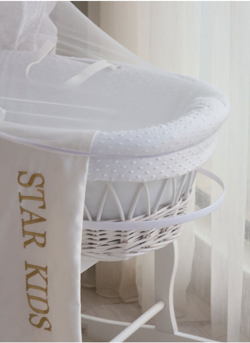 StarKids Baby cradle, Moses basket, white, with rocking stand  - Image 3