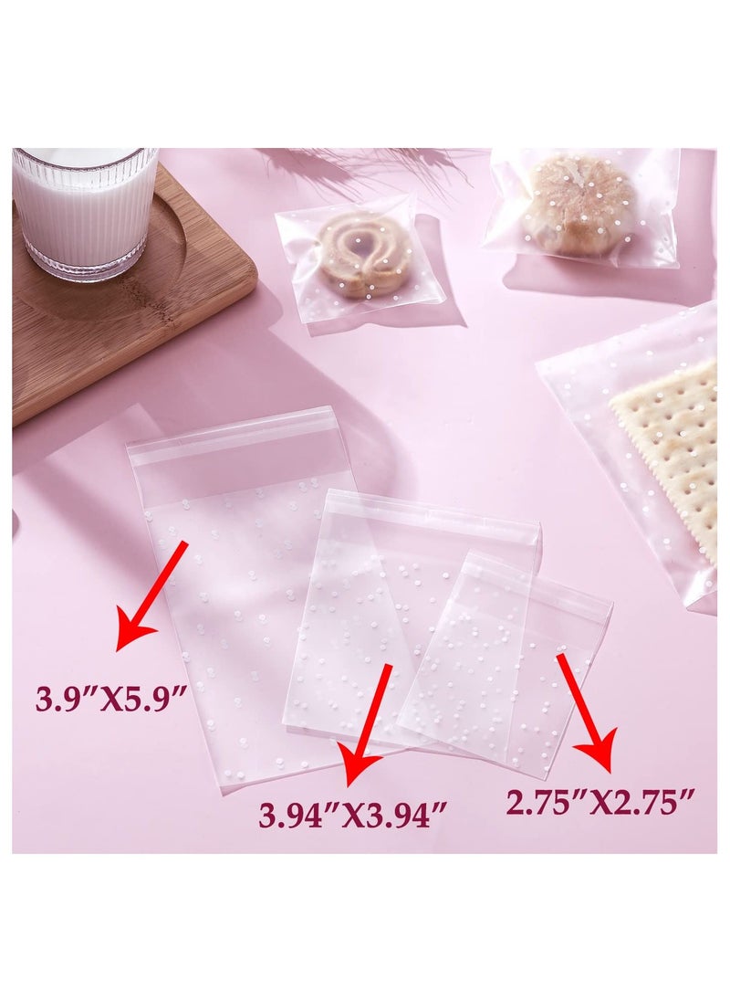 Y&D 300 Count Snack Storage Bags Clear Matted Dotted Self Adhesive Cookie Bags BPA Free Food for Bakery Treat Candies Dessert Chocolate (2.75"*2.75" + 3.94''*3.94'' 3.94''*5.9'')  - Image 4