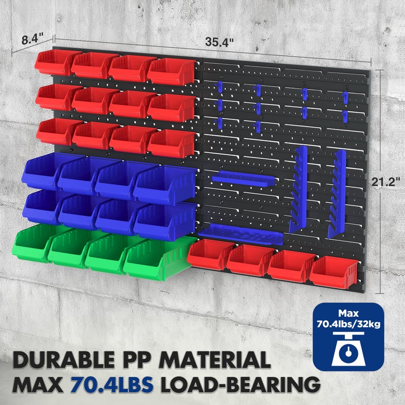WORKPRO Pegboard Organizer Wall Mounted, 44PC Tool Storage Rack with Bins and Hooks, Peg Board Wall Organizer for Garage Organization, Workshop, Craft Room, Tool Wall Storage System - Image 4