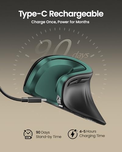 ProtoArc Ergonomic Vertical Mouse, EM11 NL Rechargeable Wireless Mouse Bluetooth, Ergo Mice with 3 Multi-Device for PC/Notebook/Laptop, 2.4GHz Optical Mice for Windows, Mac OS, Green - Image 2