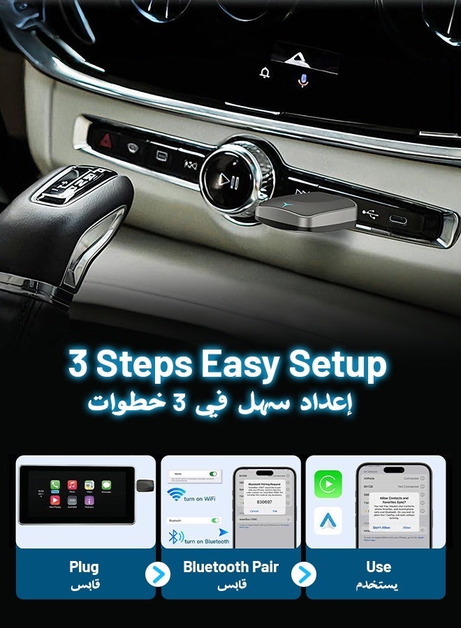 Generic Mini Wireless Carplay Adapter, Convert Wired to Wireless Car Play & Android Auto 2-in-1 Adapter for Apple iPhone & Android Phone, Plug & Play, Auto Connect, No Delay, w/USB C for iOS 10+ Android 11+ - Image 3