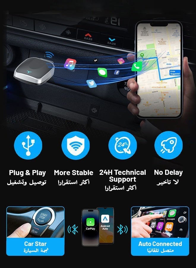 Generic Mini Wireless Carplay Adapter, Convert Wired to Wireless Car Play & Android Auto 2-in-1 Adapter for Apple iPhone & Android Phone, Plug & Play, Auto Connect, No Delay, w/USB C for iOS 10+ Android 11+ - Image 4