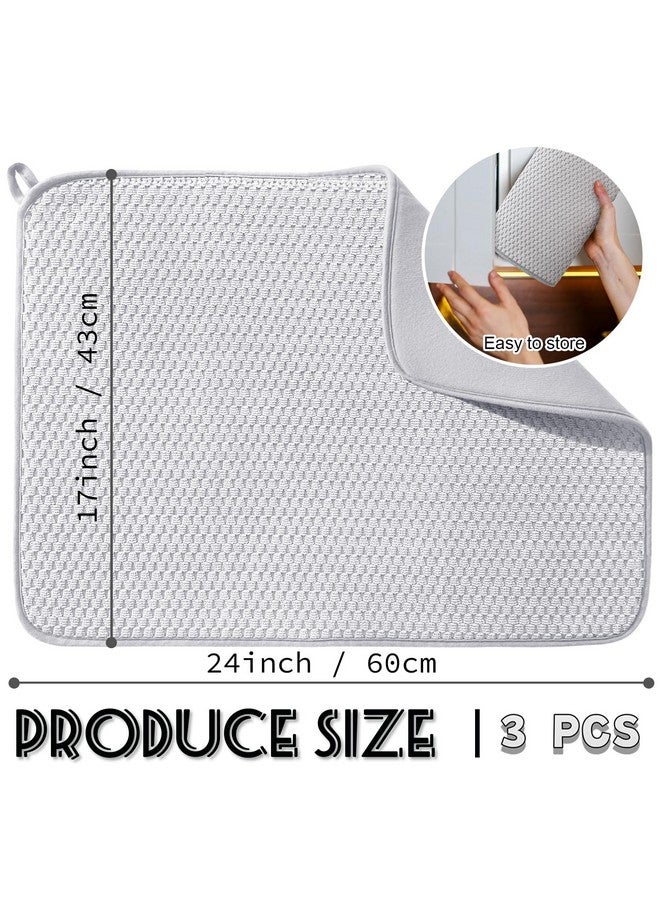 Meirrnyyu 3 Pcs XXL Dish Drying Mat,Absorbent Microfiber Dishes Drainer Mats,Large Size 24×17" Pads for Kitchen Counter,Coffee,Rack,Under Sink,Light Gray  - Image 2