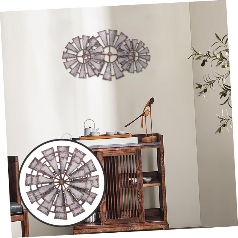 Vintage Windmill Wall Art Rustic Decor Brown Wooden Craft For Home - Image 3