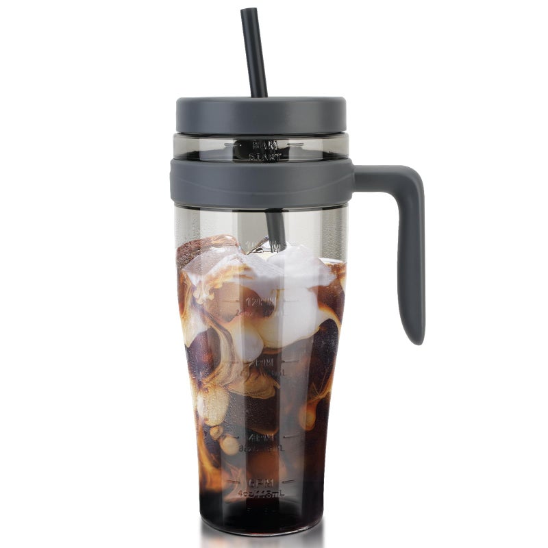 Hydraful 50 oz Tritan Plastic Tumbler with Lid and Straw and Handle  100 LeakProof  Perfect for Iced Coffee Smoothies and Juice  Wide Mouth Reusable Water Bottle with Time Marker