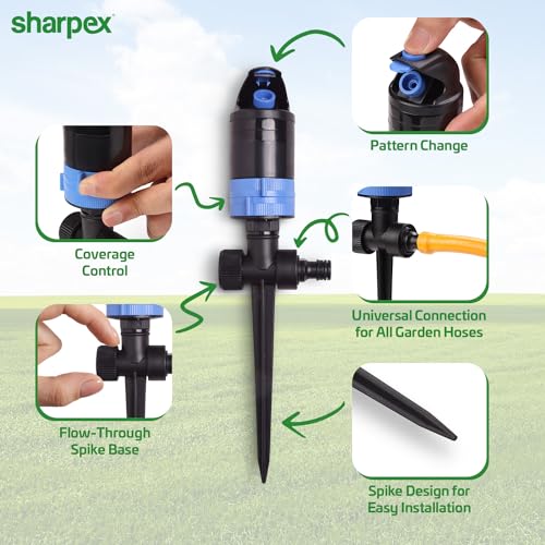 Sharpex Heavy Duty Sprinkler for Garden Watering | 2 Stage Gear Drive Sprinkler Upto 3380sq.ft. Large Area Coverage | Lawn Yard Irrigation System 360 Degree Sprayer Water Saving Device - Image 5