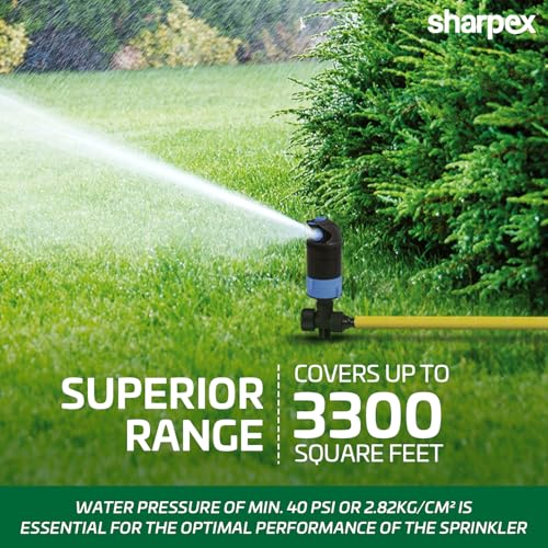 Sharpex Heavy Duty Sprinkler for Garden Watering | 2 Stage Gear Drive Sprinkler Upto 3380sq.ft. Large Area Coverage | Lawn Yard Irrigation System 360 Degree Sprayer Water Saving Device - Image 3