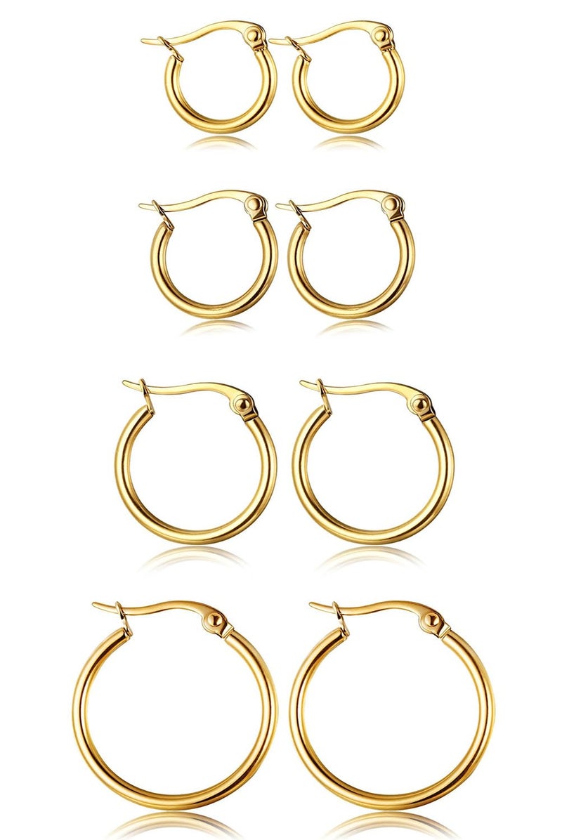 ORAZIO 4 Pairs Stainless Steel Hoop Earrings Set Cute Huggie Earrings for Women,Gold-Tone,10MM-20MM - Image 1