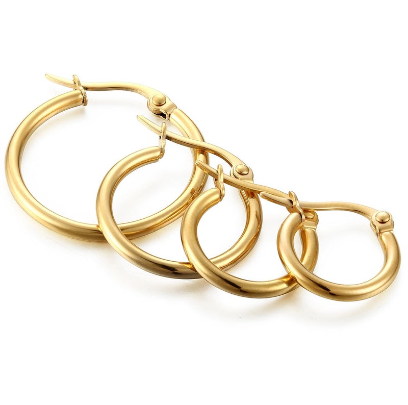 ORAZIO 4 Pairs Stainless Steel Hoop Earrings Set Cute Huggie Earrings for Women,Gold-Tone,10MM-20MM - Image 2