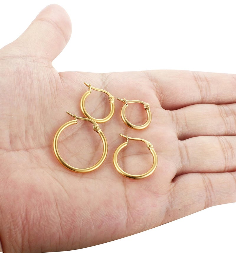 ORAZIO 4 Pairs Stainless Steel Hoop Earrings Set Cute Huggie Earrings for Women,Gold-Tone,10MM-20MM - Image 4