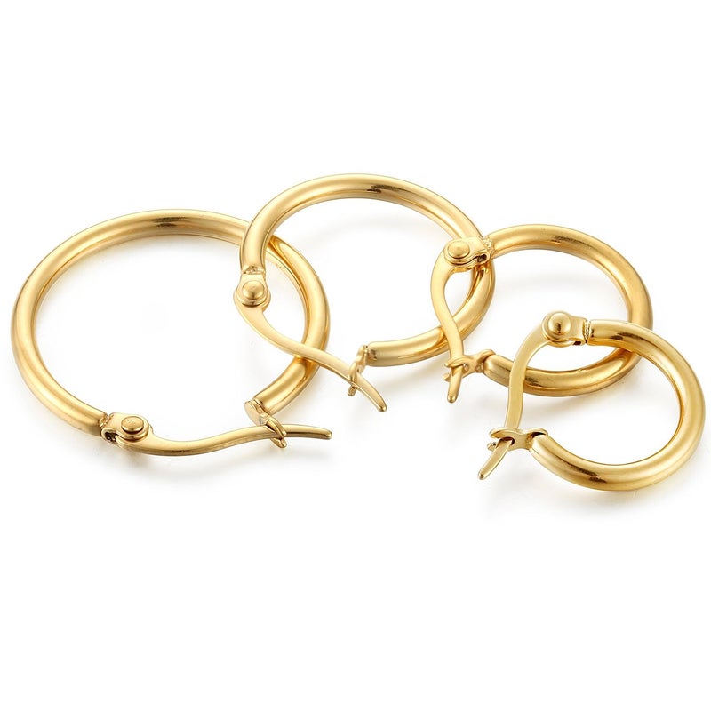 ORAZIO 4 Pairs Stainless Steel Hoop Earrings Set Cute Huggie Earrings for Women,Gold-Tone,10MM-20MM - Image 3
