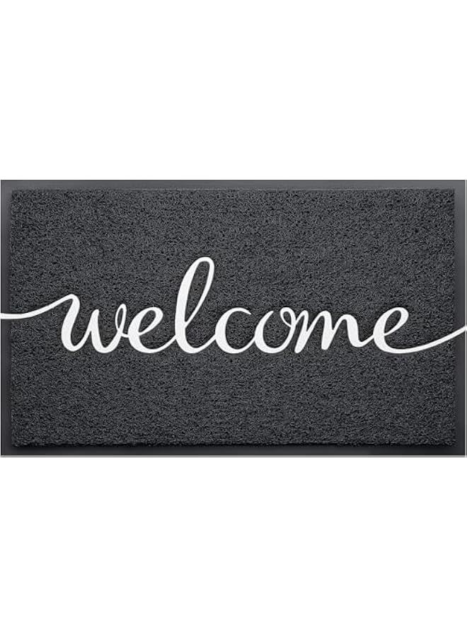 TRASSLE Door Mat Hello Mats Outdoor Indoor Non-Slip Doormat for Entryway Low-Profile Floor Mat for Yard, Garage, High Traffic Areas (Black-welcome, 36x24)  - Image 1