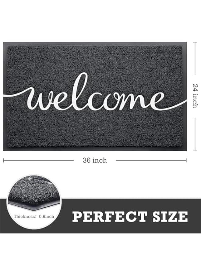 TRASSLE Door Mat Hello Mats Outdoor Indoor Non-Slip Doormat for Entryway Low-Profile Floor Mat for Yard, Garage, High Traffic Areas (Black-welcome, 36x24)  - Image 3
