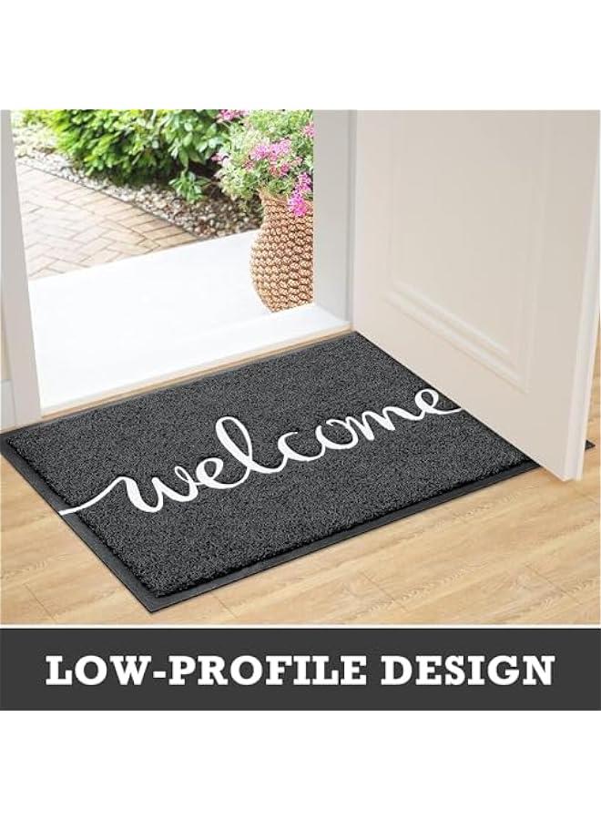 TRASSLE Door Mat Hello Mats Outdoor Indoor Non-Slip Doormat for Entryway Low-Profile Floor Mat for Yard, Garage, High Traffic Areas (Black-welcome, 36x24)  - Image 5