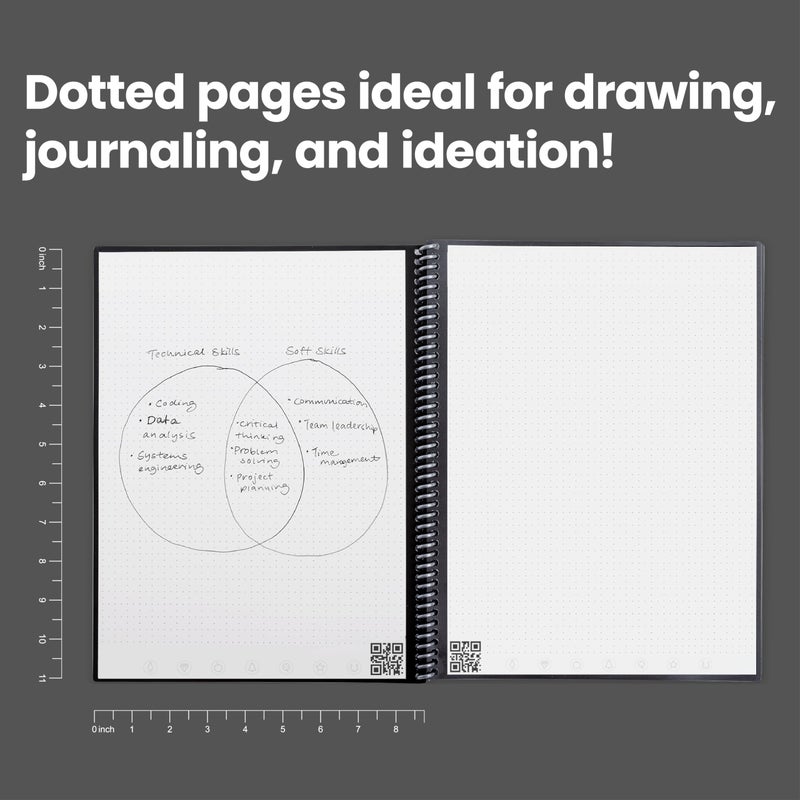 Rocketbook Core Reusable Spiral Notebook, Letter Size 8.5x11, Navy Blue - Dotted Pages, App-Connected, Erasable, Durable Cover, Ideal for School, Work, and Creative Projects