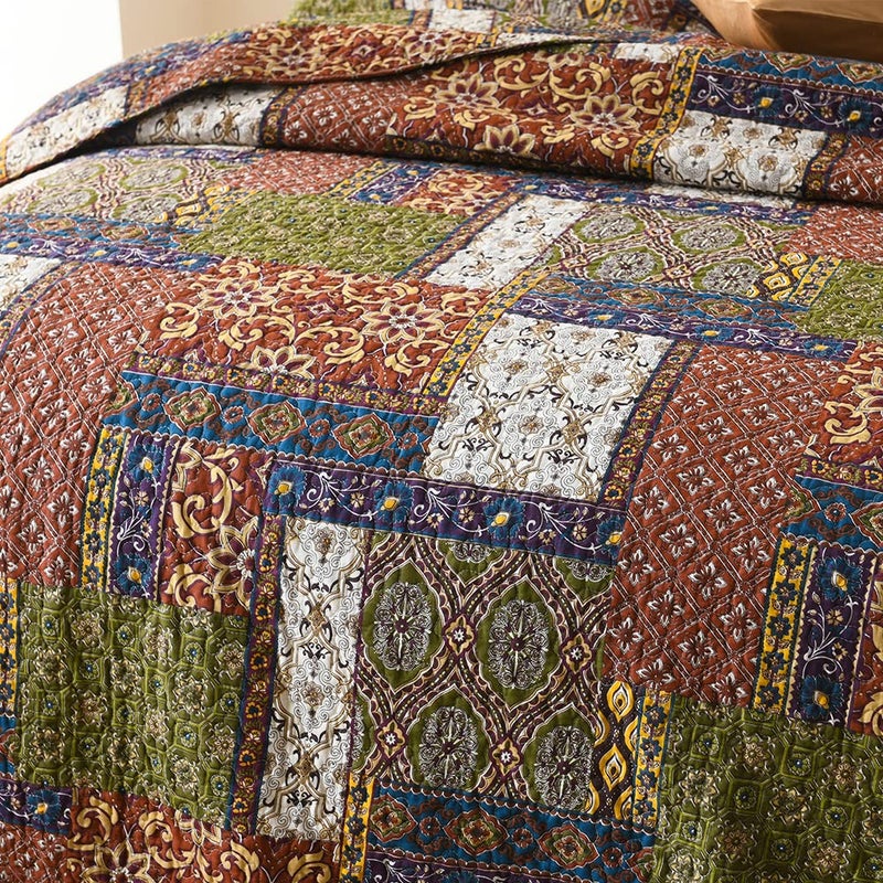 VISIMISI Cotton Bedspread Quilt Sets Reversible Coverlet Sets Comforters Vintage Bohemian Patchwork Bedspread (Brown, Queen Size) - Image 4