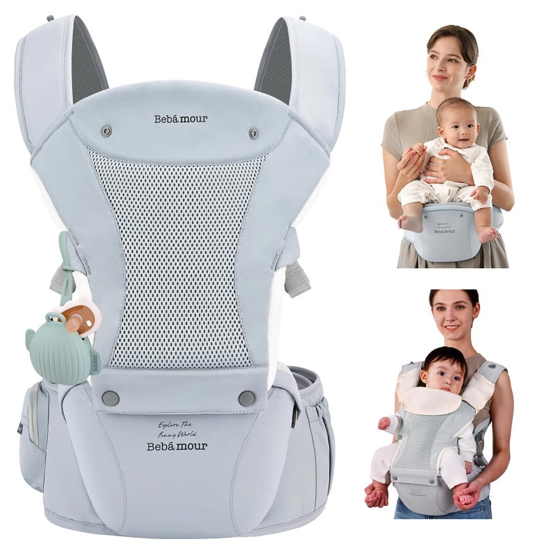 Bebamour Baby Carrier with Hip SeatAllPosition Breathable Mesh Hip Seat Carrier 036Months with Head Hood 3 PCS Teething Pads Waist ExtenderStorage Bag Pacifier Case Blue - Image 2