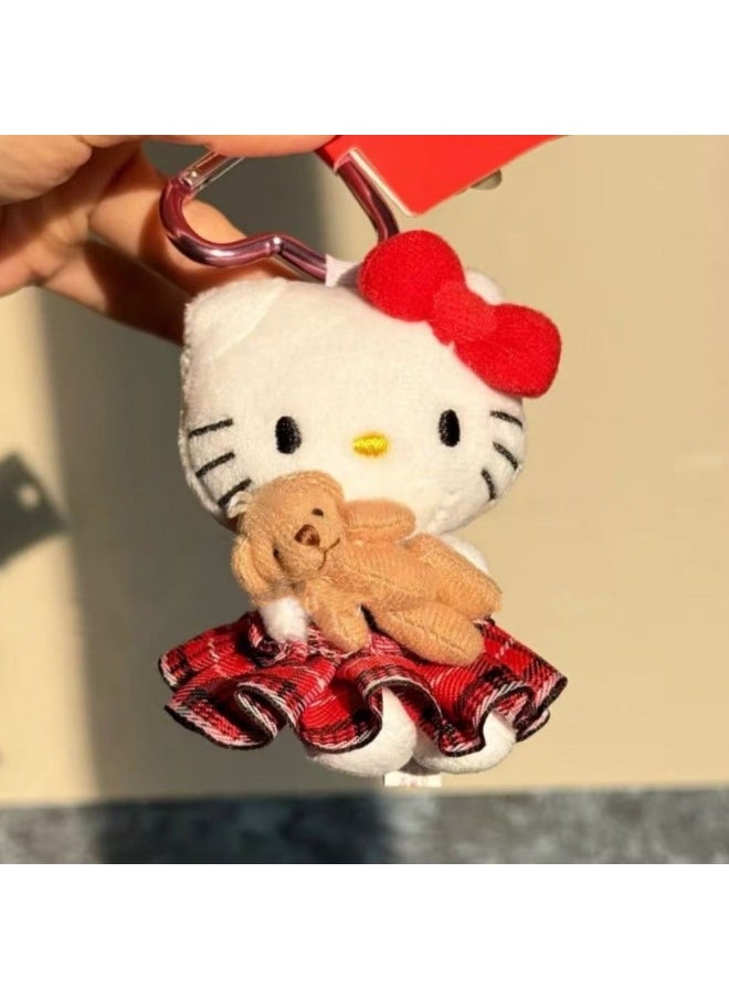 Generic - British Style Pleated Dress Kitty Holding Rabbit Plush Pendant Ins Style Doll Love Keychain-Specifications:[green Pleated Skirt + Little Black Glasses] Black Kt-with Tag - Image 1