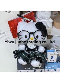 British Style Pleated Dress Kitty Holding Rabbit Plush Pendant Ins Style Doll Love Keychain-Specifications:[green Pleated Skirt + Little Black Glasses] Black Kt-with Tag