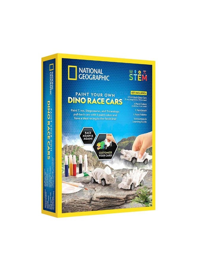 NATIONAL GEOGRAPHIC Paint Your Own Dino Race Cars Stem Toy  - Image 1