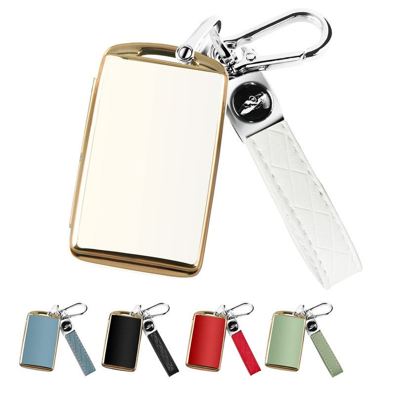 QBUC for Mazda Key Fob Cover Case with Leather Keychain for 20192023 Mazda 3 Mazda 6 Mazda 3 Hatchback 20202023 Mazda CX5 CX9 CX30 234 Buttons White