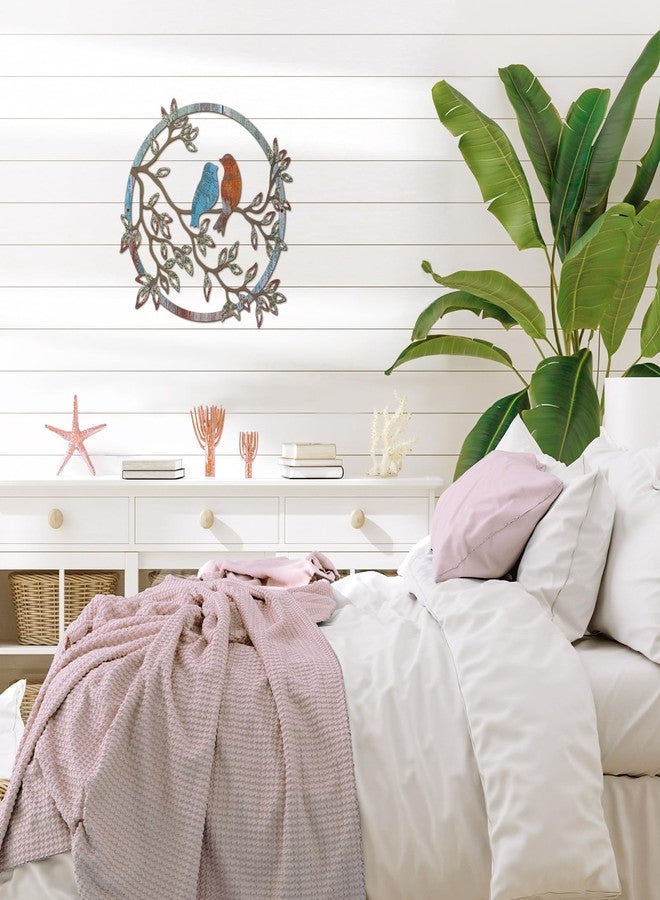 Ferraycle Metal Wall Art Bird on Tree Branch Bird Wall Silhouette Decor for Living Room Garden Bedroom Office Home Wall Housewarming Party Decor (Retro Color, Vibrant Style) - Image 5